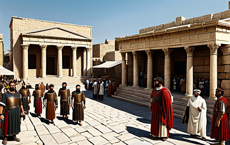 Ancient Philadelphia**
"A bustling marketplace in ancient Philadelphia (modern Amman), Jordan. Roman soldiers mingle with local merchants, all fully clothed in appropriate period attire. In the background, the Roman theater stands proudly. Safe for work, appropriate content, professional illustration, perfect anatomy, natural proportions, high quality, family-friendly."
**