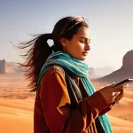 요르단 방문 필수 어플리케이션 - **Prompt 1: Seamless Connectivity Amidst Ancient Wonders**
    A solo female traveler, in her late 2...