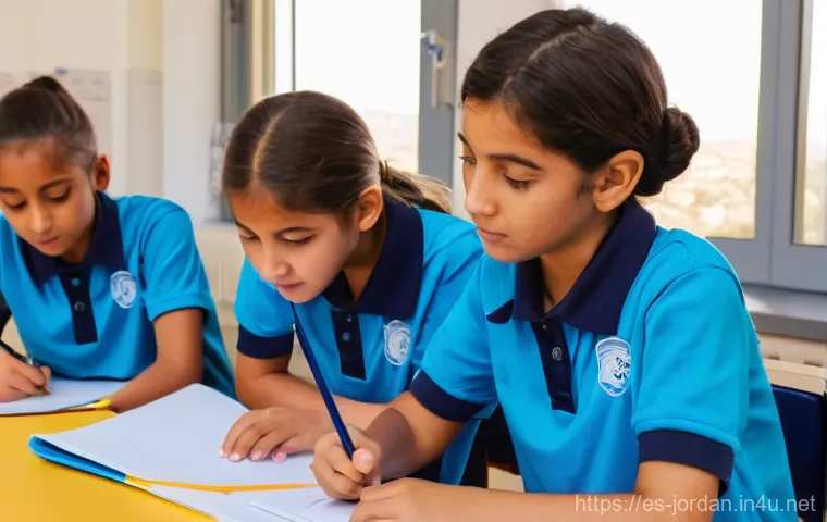 요르단의 국제학교 옵션 - **Prompt 1: Diverse Classroom in Amman International School**
    A vibrant, sunlit classroom inside...