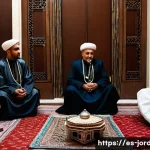 요르단의 결혼 문화 - **Prompt:** "A formal Jaha ceremony taking place in a beautifully decorated traditional Jordanian li...