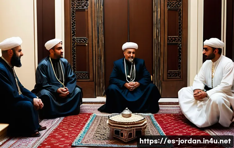 요르단의 결혼 문화 - **Prompt:** "A formal Jaha ceremony taking place in a beautifully decorated traditional Jordanian li...
